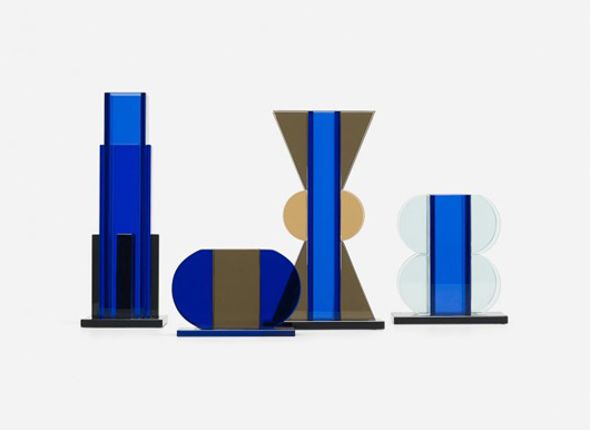 Sottsass designed colorful glass vessels which were produced at a glassworks in Murano, Italy for the Memphis Group.  Eye-catching when displayed as a group, this quartet of 1981 vases brought $10,000 in March. Courtesy Wright Auctions